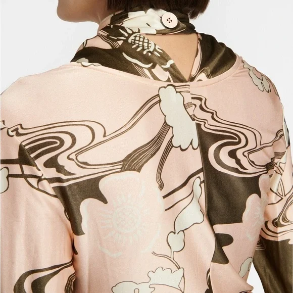 NWT Jil Sander Peony Floral Print Long Sleeve midi Dress